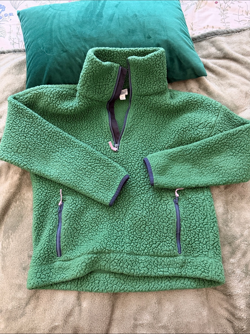 J.Crew Green Sherpa Half-Zip Pullover